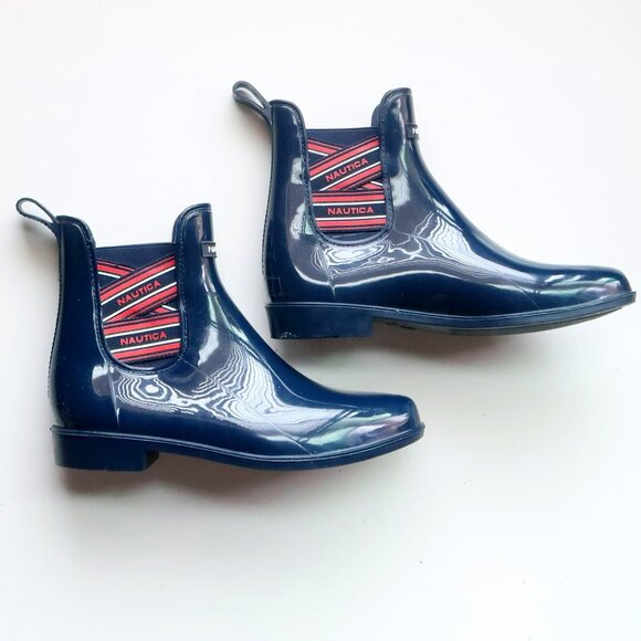 Nautica Navy Rubber Chelsea Rain Boots Waterproof Pull-On Logo Ankle Booties 8 - Picture 5 of 16